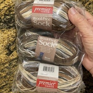 Lot of 3 Skeins Premier Wool-Free Sock Yarn‎ 235 yds 1.7 Oz Sandstone Color 13